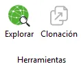 Grupo Herramientas con los botones Explorar y Clonación