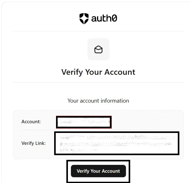Correo de verificación con los datos de la cuenta y el botón Verify Your Account