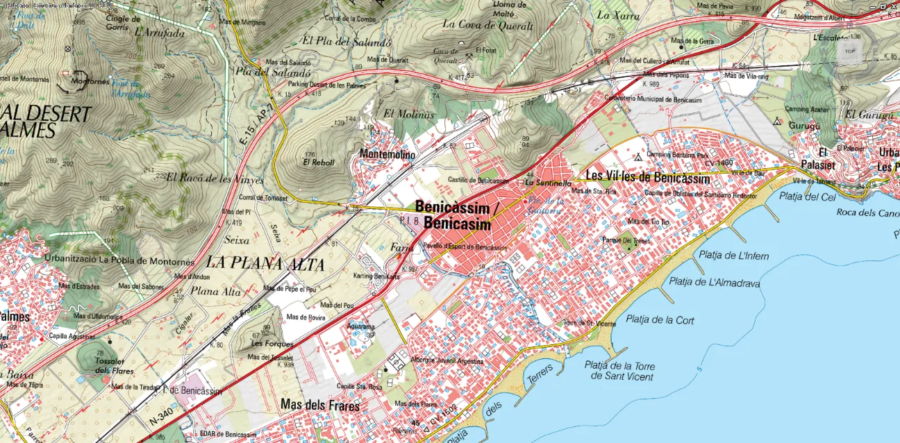 Mapa Topográfico Nacional de Benicàssim y alrededores cargado en el dibujo