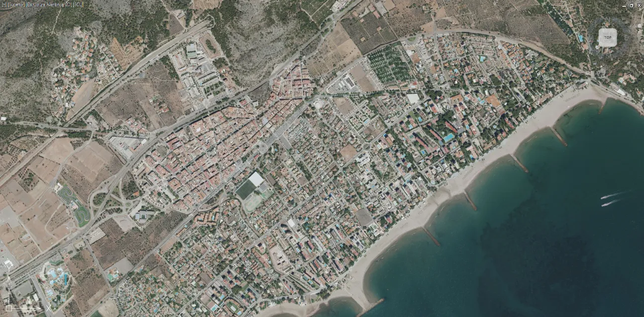 Ortofoto del PNOA de la costa de Benicàssim mostrada como fondo del dibujo