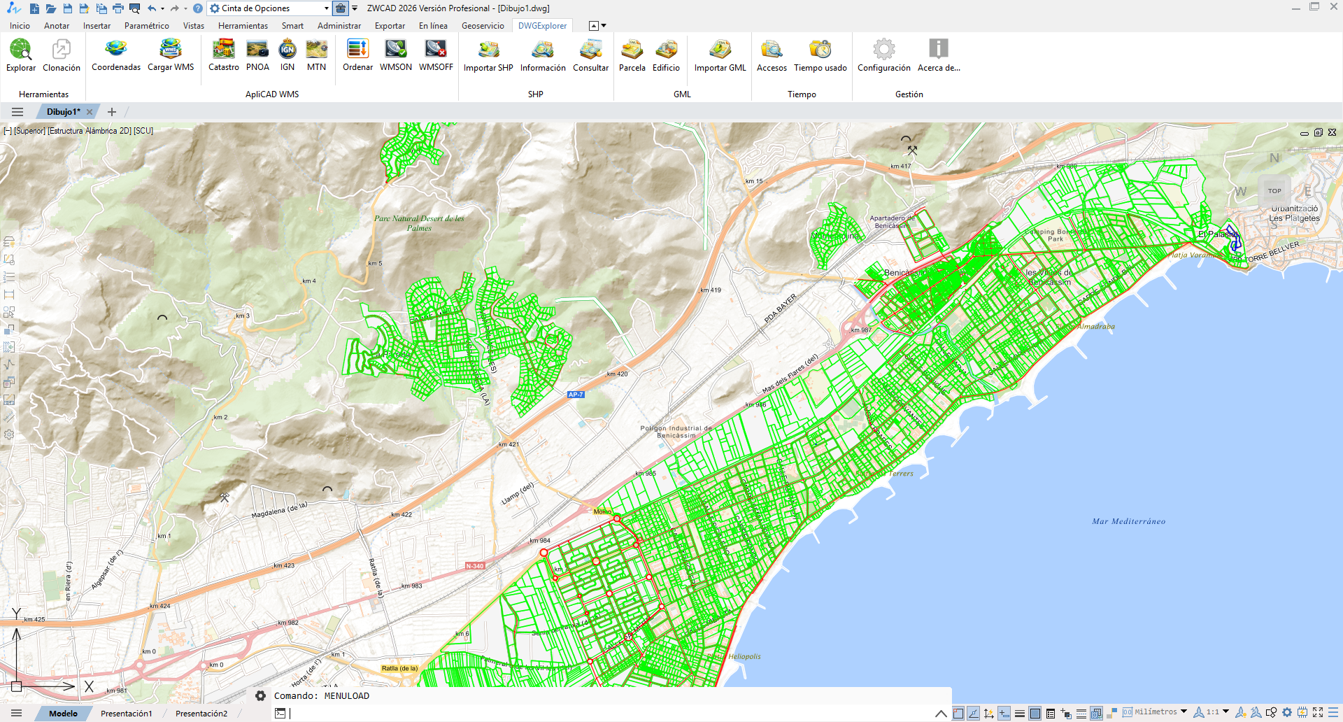 GIS y Cartografía en DWGExplorer con capas WMS y georreferenciación